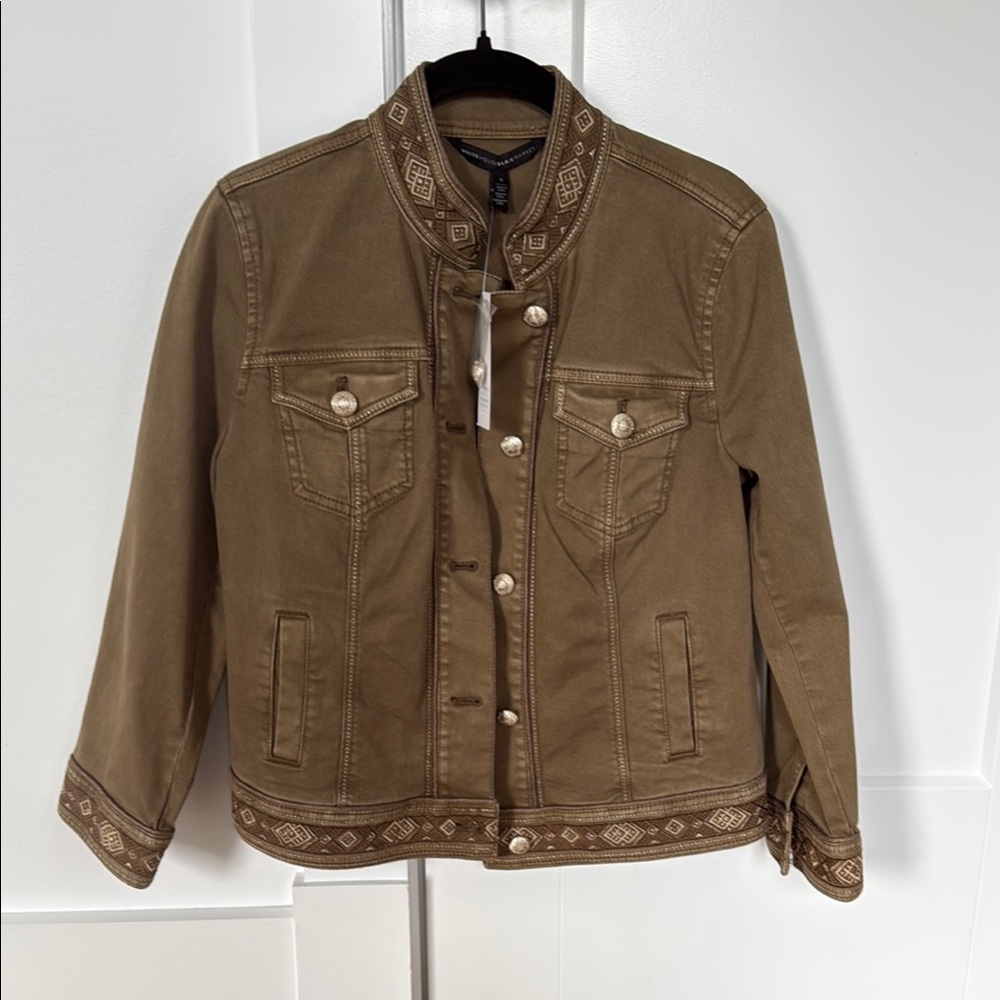 White House Black Market Tan Embroidered Jacket
